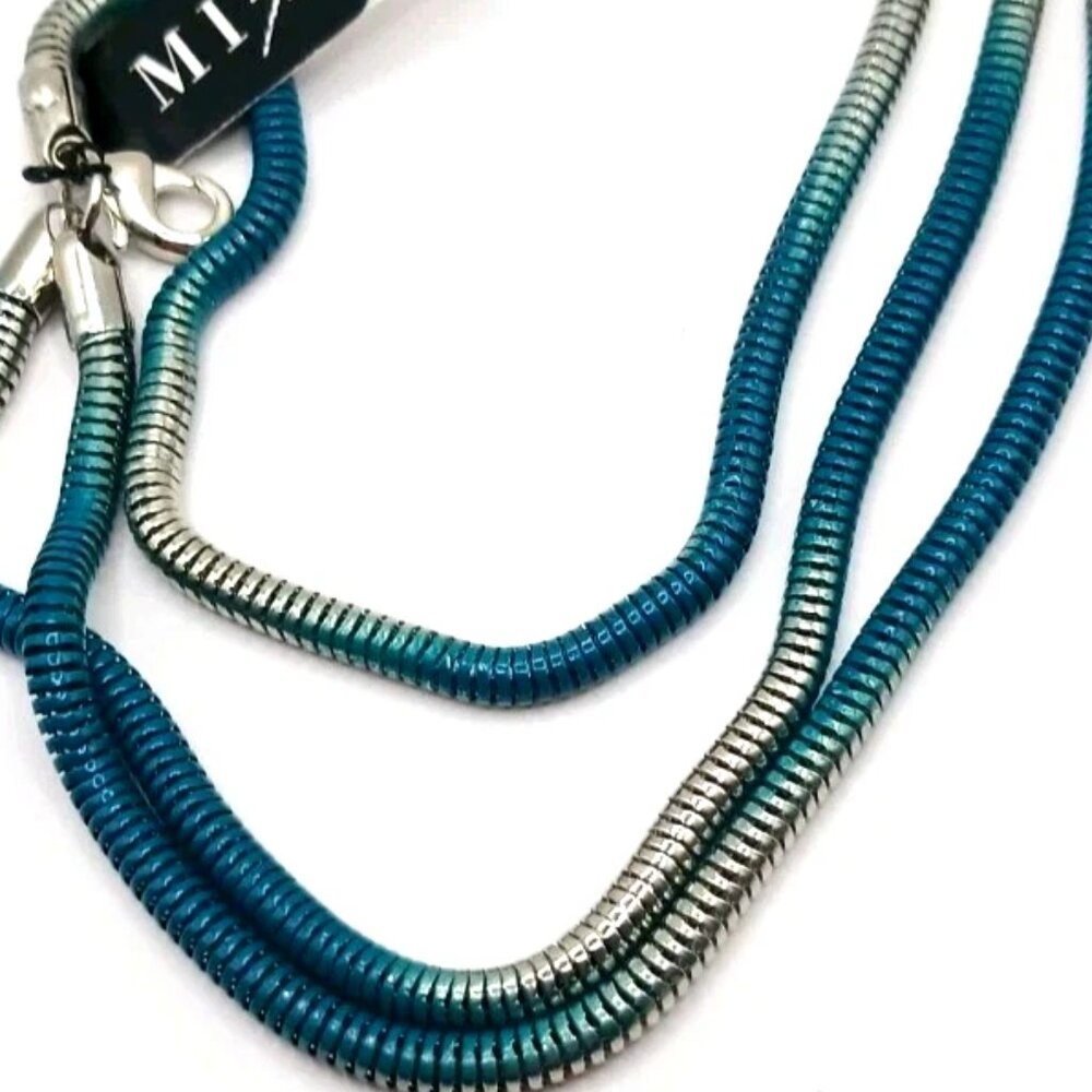 Blue + Silver Triple Row Stretchy Metal Bracelet-8 Inches  New With Tags -Unisex - Picture 8 of 8